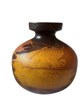 Royal Haeger Earth Wrap Pottery Vase Lava Drip Glaze Brown Tan Yellow 7.5" MCM